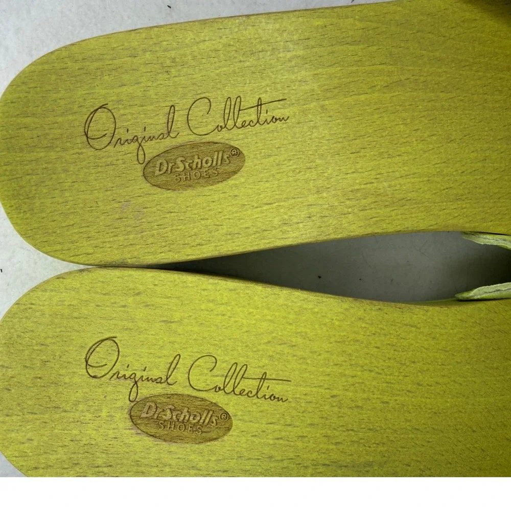 Dr. Scholl's Original Sandals Women 9 Neon Lime Green Leather Wood Clog Boho Y2K